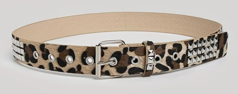 New Leopard Print 3-Row Square Stud Heavy Metal Y2K Rock Belt